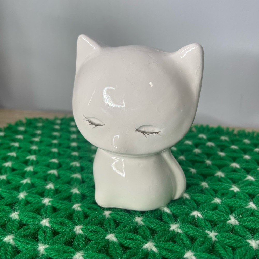White Kitty Cat Vintage Piggy Bank